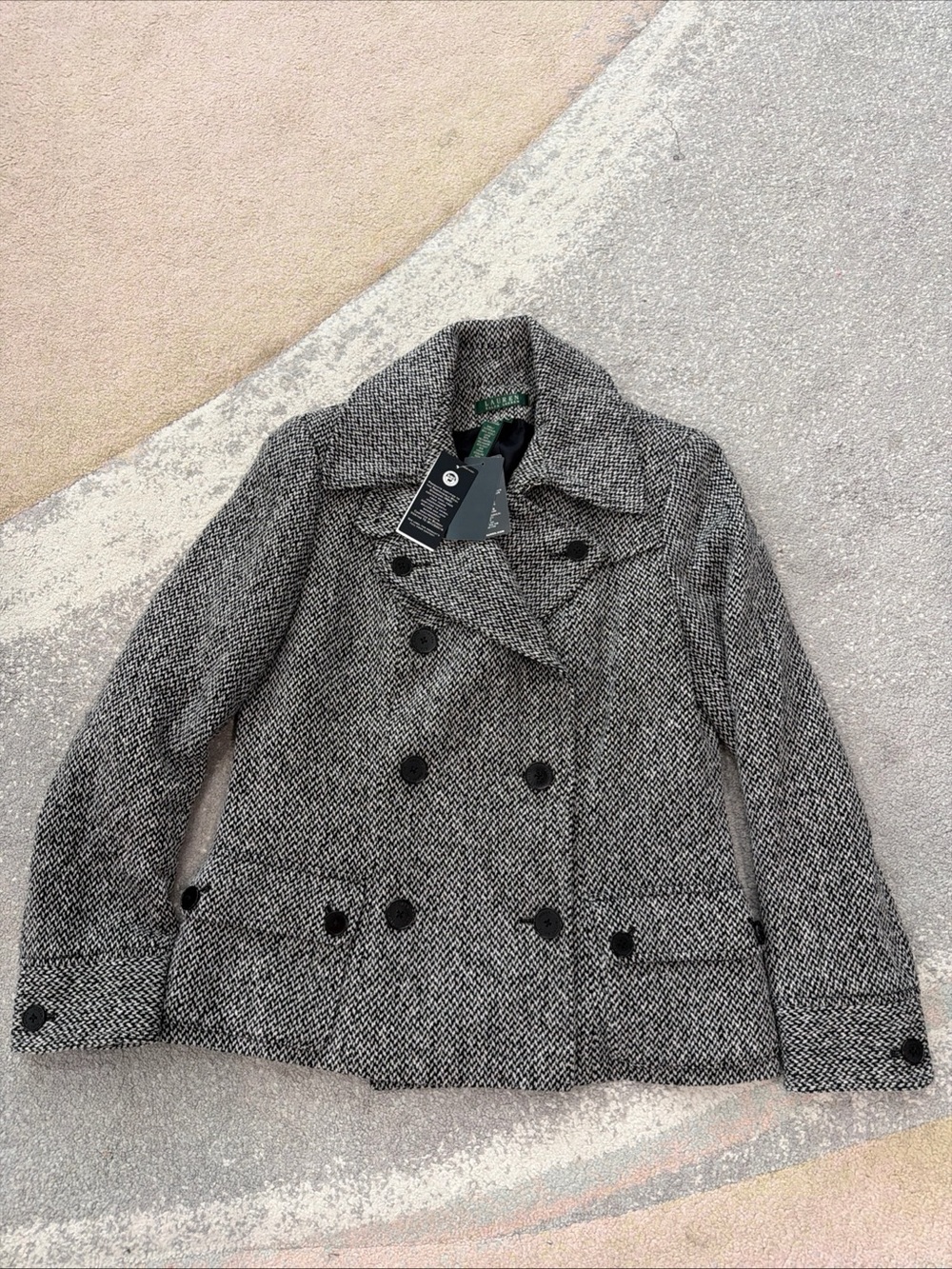 Lauren Ralph Lauren women’s Wool-Blend Herringbone Peacoat Jacket - Gray 10